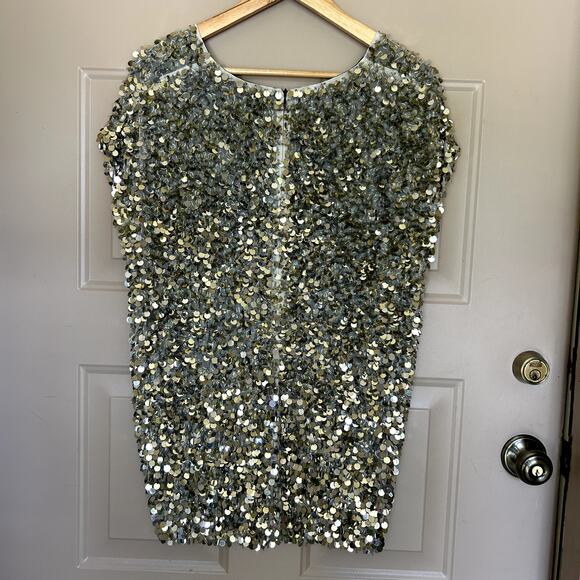 St. John Women´s Evening Silver Gold Beaded Sequin Short Sleeve Top Size P/S - Picture 5 of 13